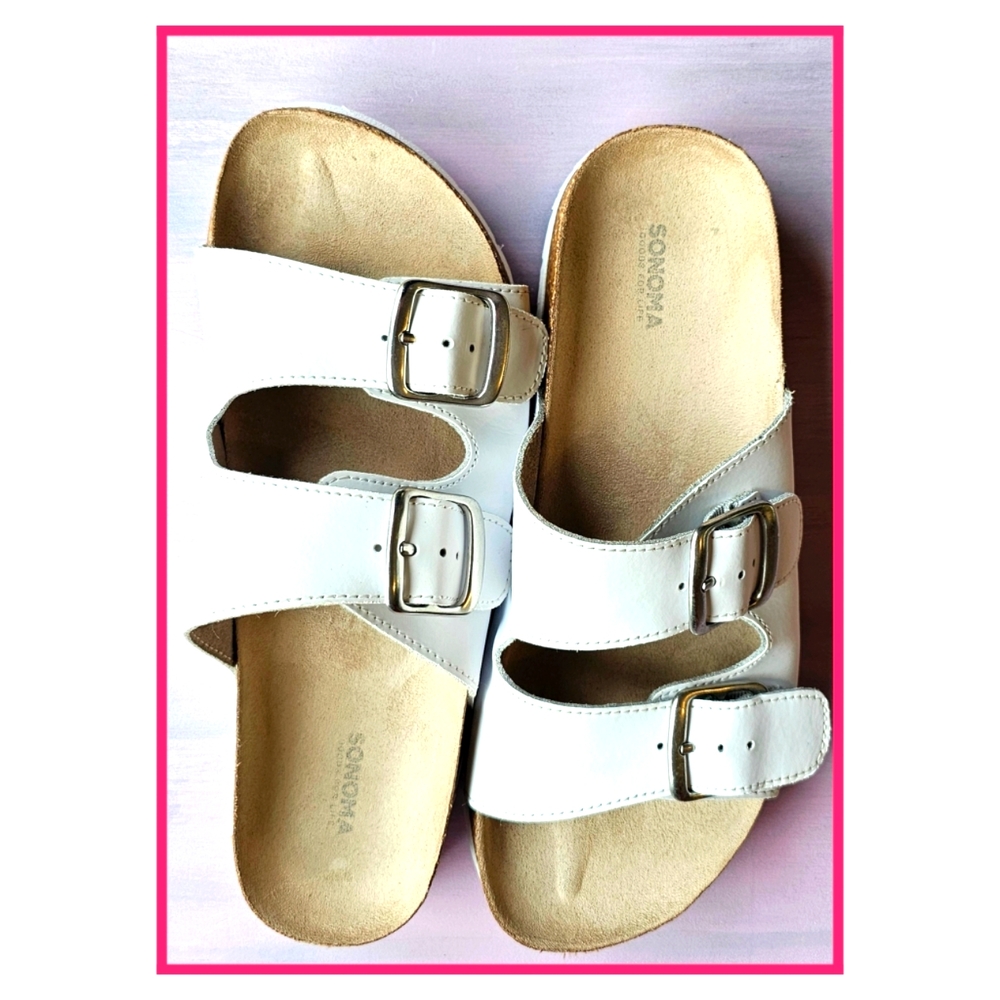 Sonoma Leather Sandals - Footbed Buckle Sandals - Sz 7.5